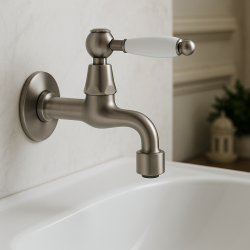 PB Classic Robinet mural de lavabo avec levier blanc eau froide Acier inoxydable 1208853532